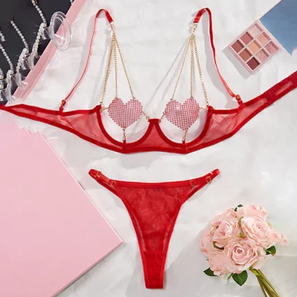 Sexy Lingerie, Three-Point Cut Out Splicing, Metal Chain Uniform